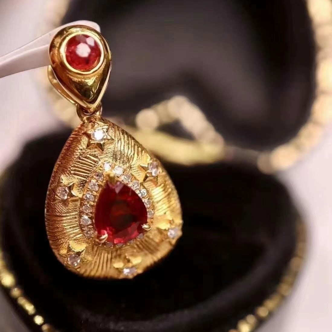 14k Gold 0.6 Ct Natural Ruby & Diamond Pendant( Without Chain ) - 3