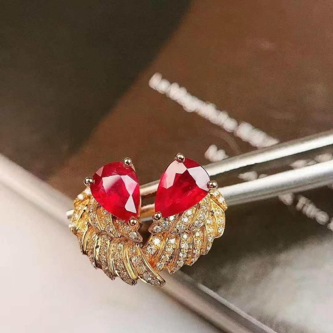 14k Gold 1.24 Ctw Natural Ruby & Diamond Earrings - 2