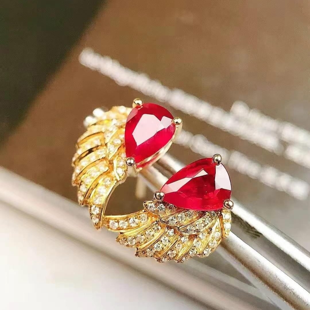 14k Gold 1.24 Ctw Natural Ruby & Diamond Earrings - 5