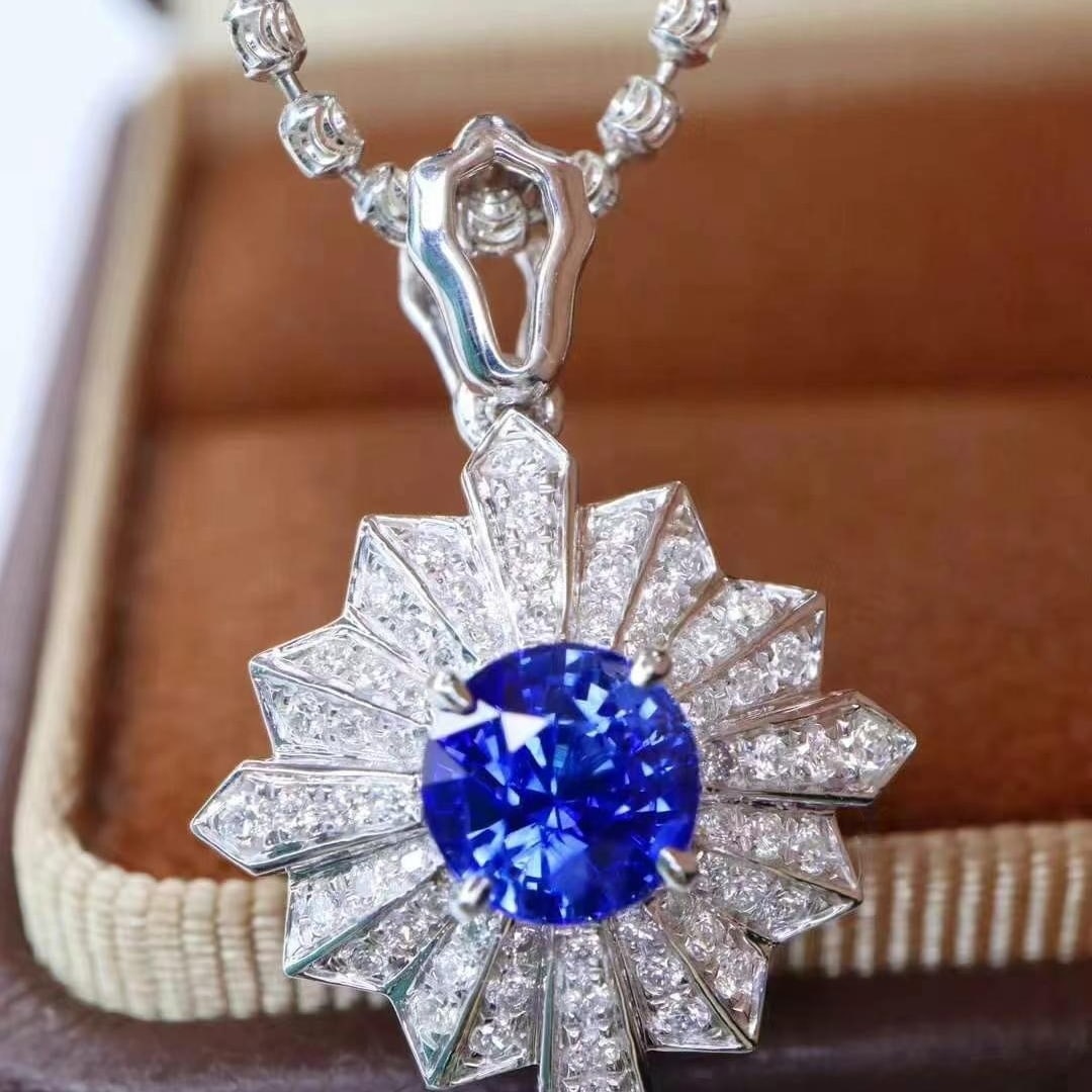 14k Gold 1.34 Ctw Natural Sapphire & Diamond Pendant( Without Chain ) - 4