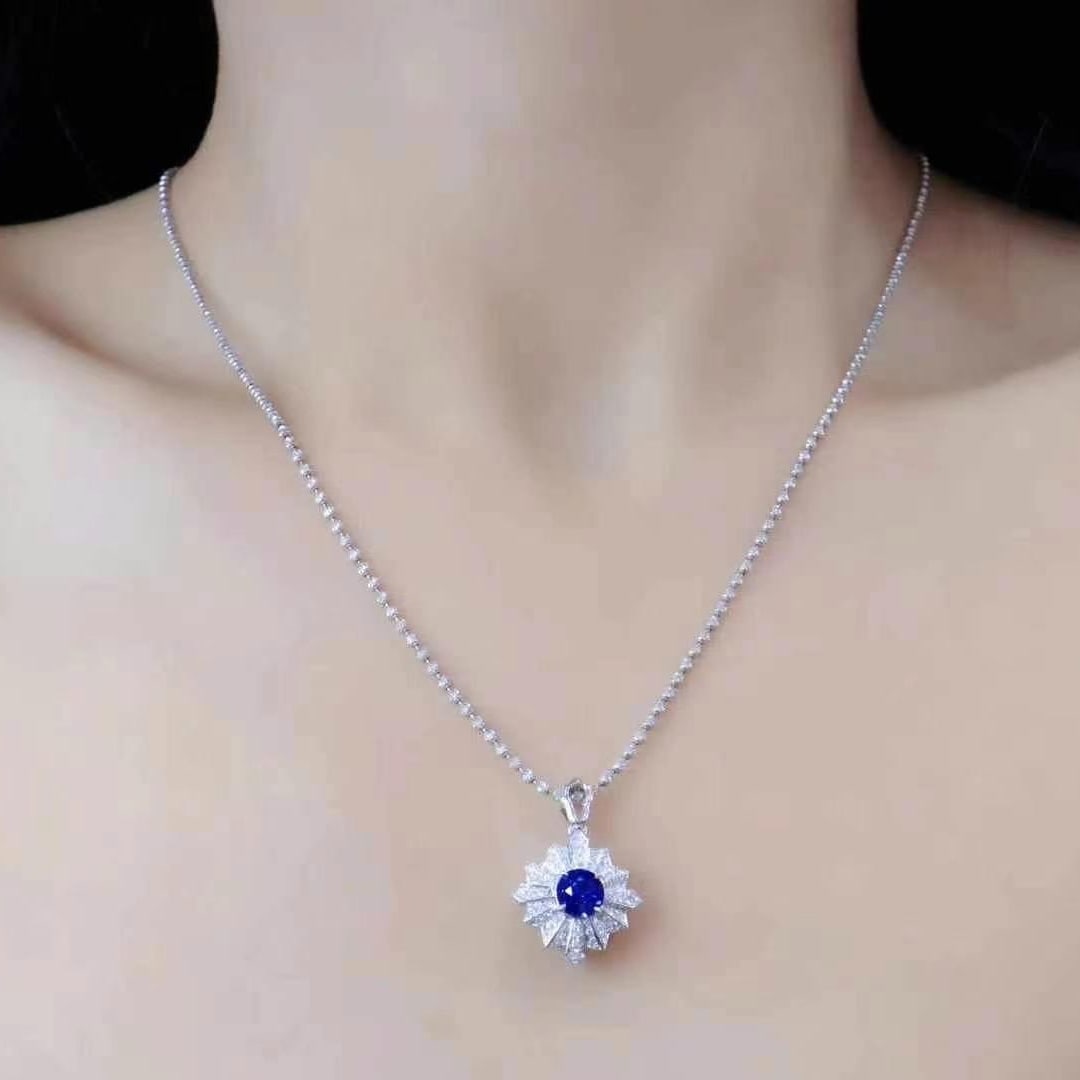 14k Gold 1.34 Ctw Natural Sapphire & Diamond Pendant( Without Chain ) - 5