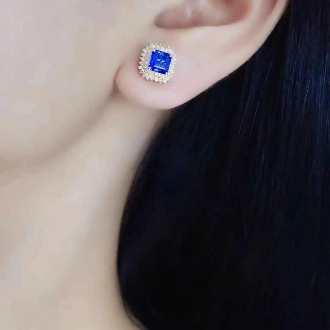 14k Gold 2.25 Ctw Natural Sapphire & Diamond Earrings - 2