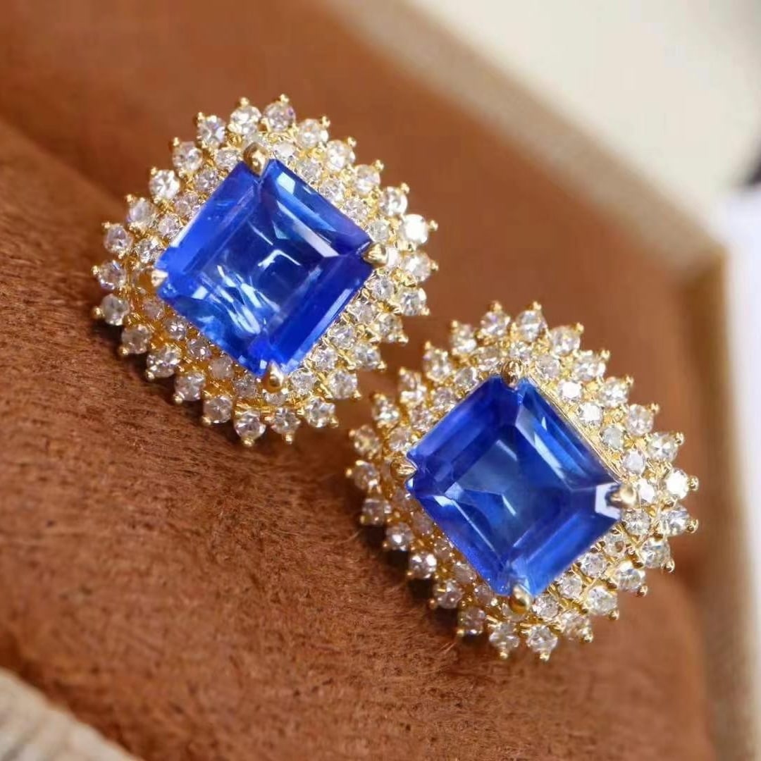 14k Gold 2.25 Ctw Natural Sapphire & Diamond Earrings - 3