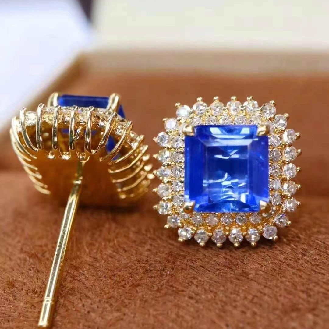 14k Gold 2.25 Ctw Natural Sapphire & Diamond Earrings - 6