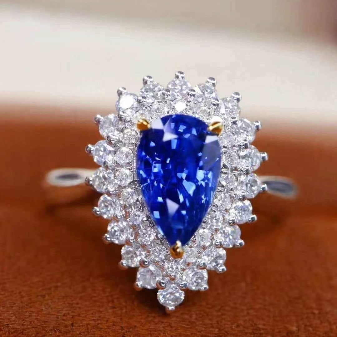 14k Gold 1.89 Ctw Natural Sapphire & Diamond Ring/pendant( Without Chain ) - 2
