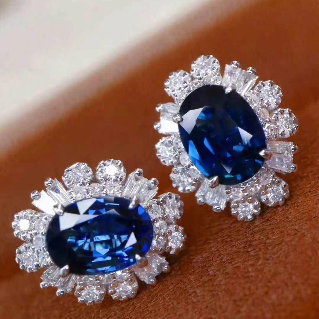 14k Gold 2.16 Ctw Natural Sapphire & Diamond Earrings - 6
