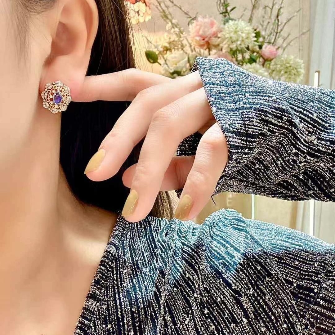 14k Gold 1.68 Ctw Natural Sapphire & Diamond Earrings - 2