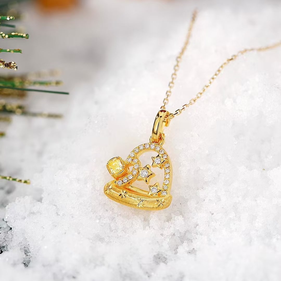 14k Gold 0.16 Ctw Natural Yellow Diamond & Diamond Necklace - 2