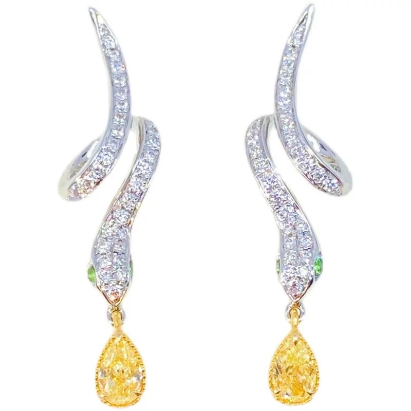 14k Gold 0.51 Ctw Natural Yellow Diamond & Diamond Earrings - 5