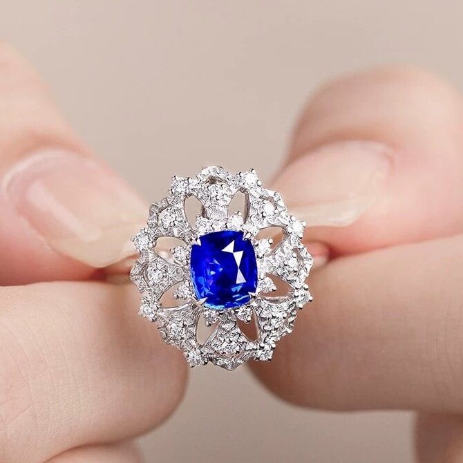 14k Gold 1 Ct Natural Sapphire & Diamond Ring/pendant( Without Chain ) - 3