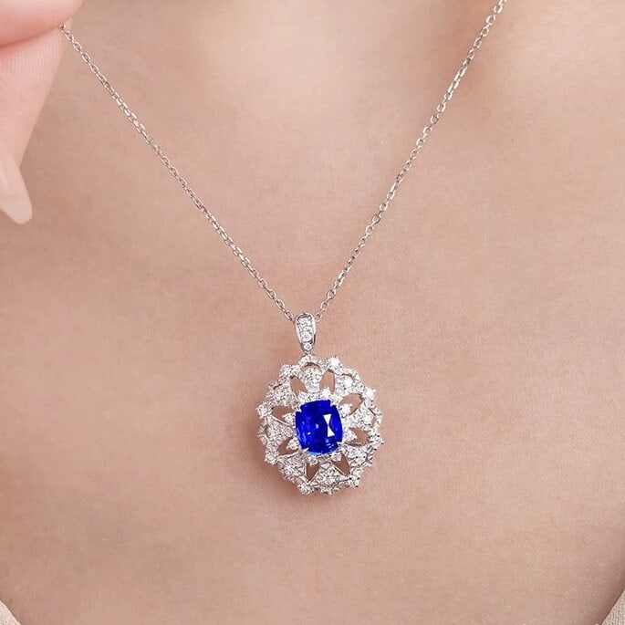 14k Gold 1 Ct Natural Sapphire & Diamond Ring/pendant( Without Chain ) - 5