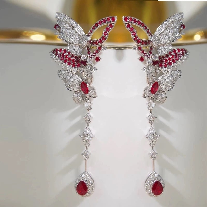 14k Gold 2.38 Ctw Vivid Red Natural Ruby & Diamond Earrings: Ref:230950004 // gold content:14k gold // main gemstone:ruby // shape:multiply // carat weight:1. 12ct // color:vivid red // treatment:natural // // adjacent gemstone 2 : diamond // shape:round //