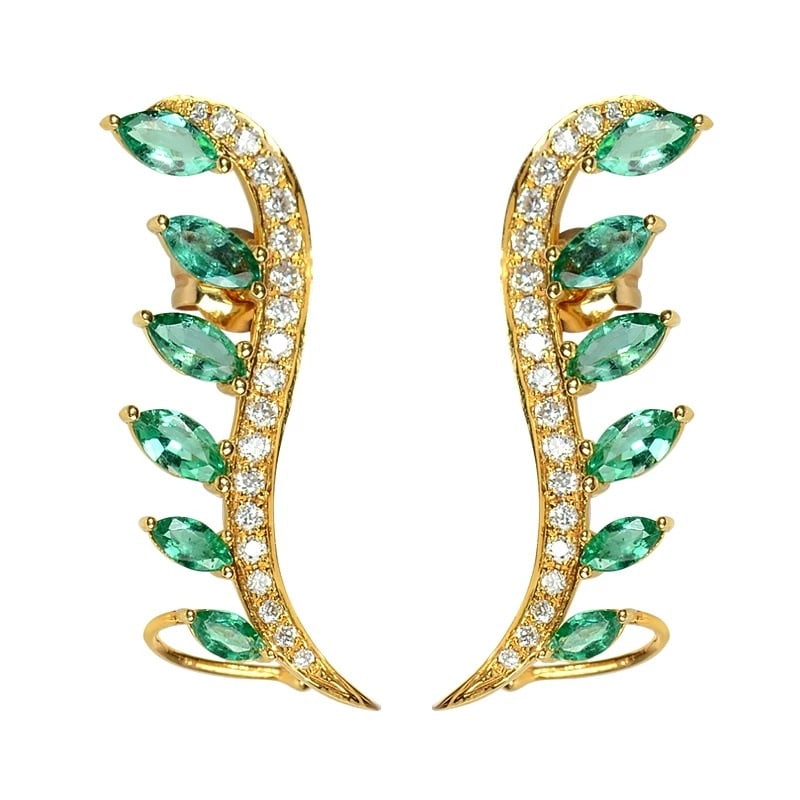 14k Gold 1.74 Ctw Natural Emerald & Diamond Earrings - 2