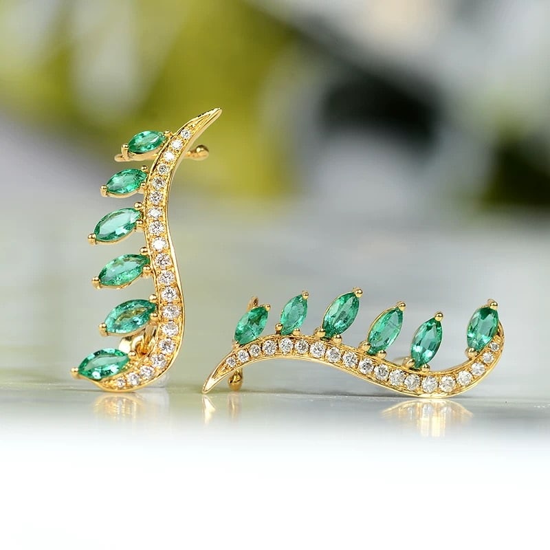 14k Gold 1.74 Ctw Natural Emerald & Diamond Earrings - 4
