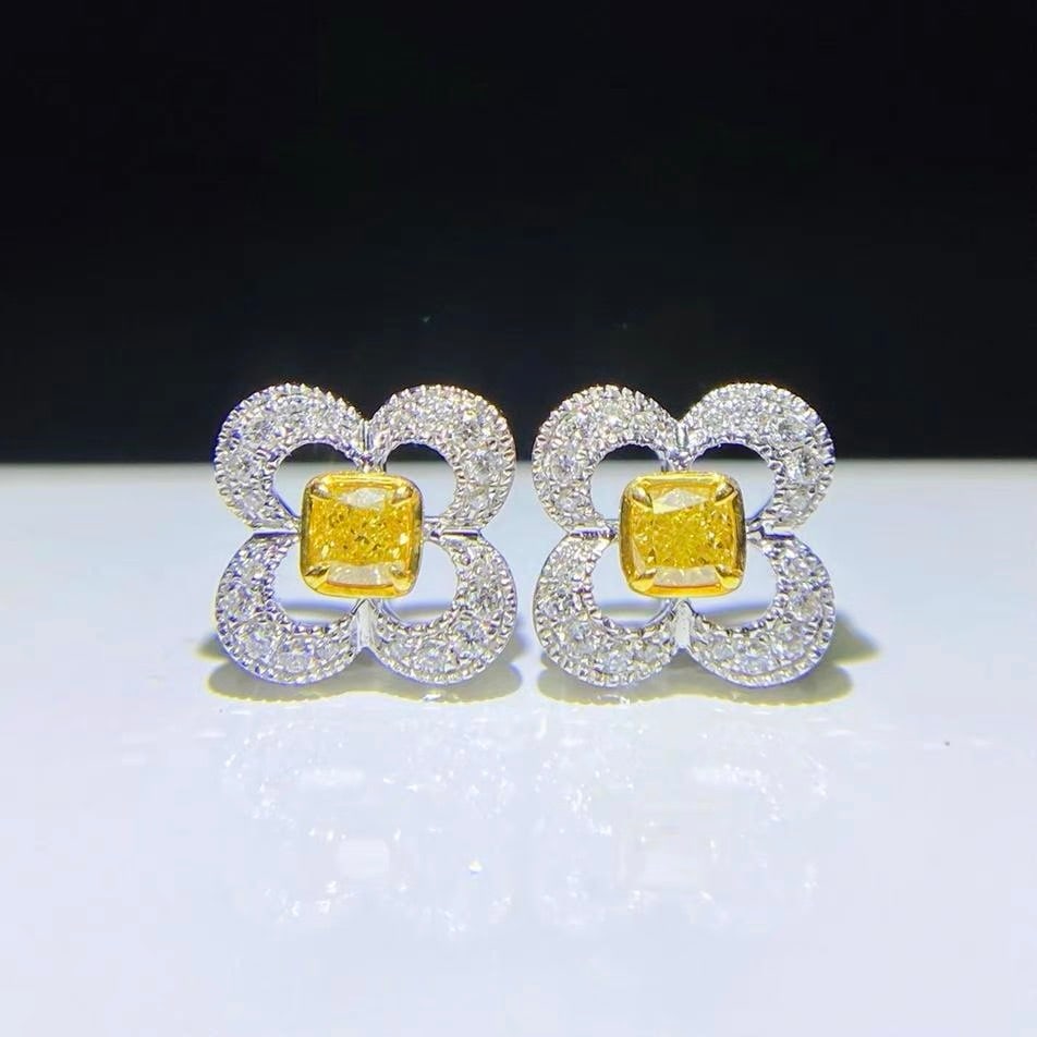 14k Gold 0.34 Ctw Natural Yellow Diamond & Diamond Earrings - 5