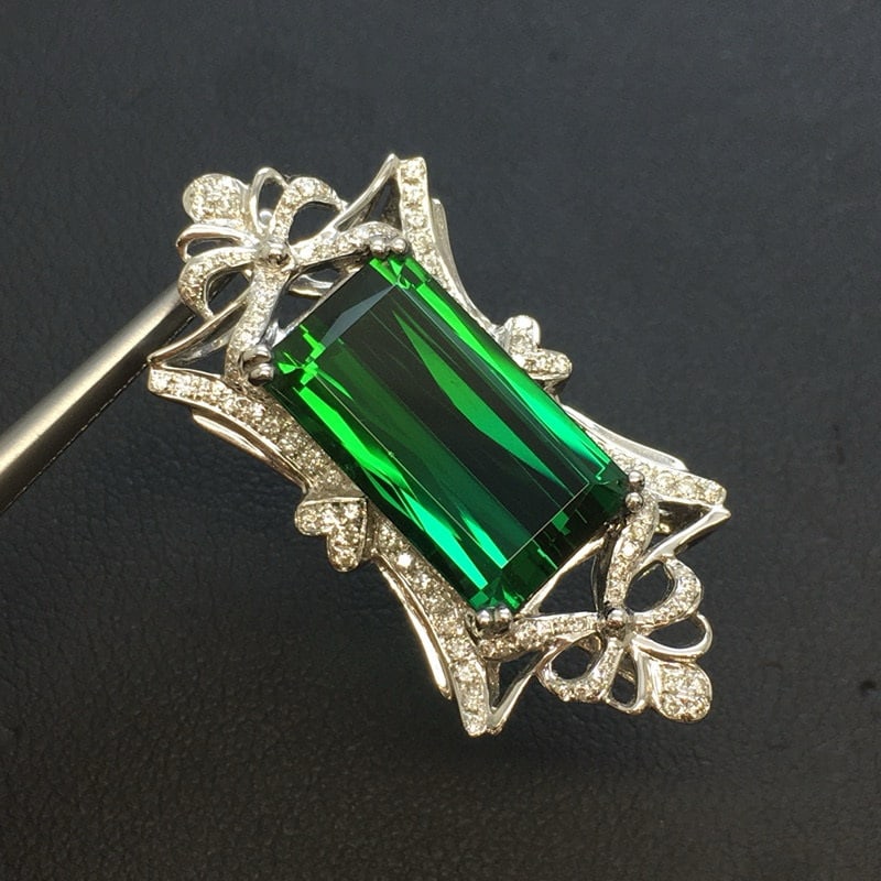 14k Gold 7.25 Ctw Natural Tourmaline & Diamond Pendant( Without Chain ) (1 of 6)