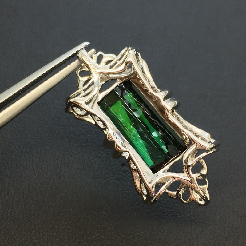 14k Gold 7.25 Ctw Natural Tourmaline & Diamond Pendant( Without Chain ) - 2