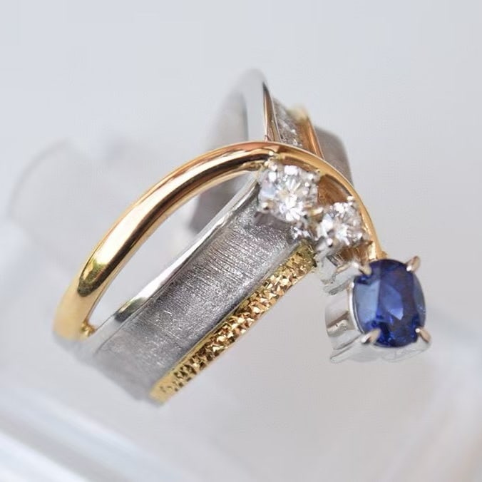14k Gold 0.88 Ctw Natural Sapphire & Diamond Ring - 2