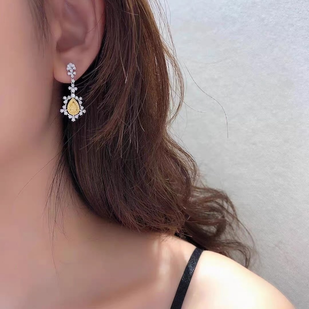 14k Gold 1.03 Ctw Natural Yellow Diamond & Diamond Earrings - 4