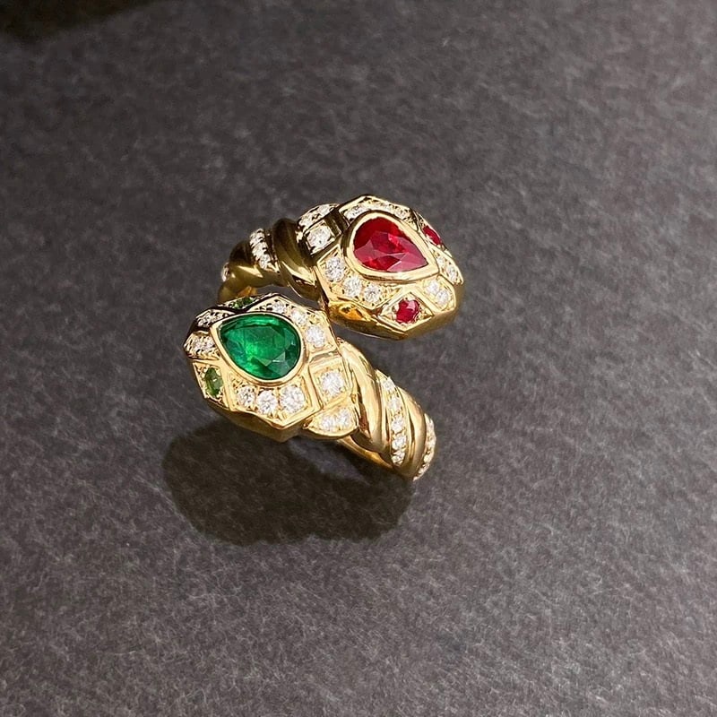 14k Gold 0.78 Ctw Natural Emerald & Ruby & Toi Et Moi Ring - 4