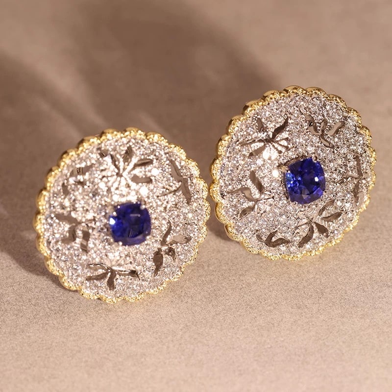 14k Gold 1.83 Ctw Natural Sapphire & Diamond Earrings - 2