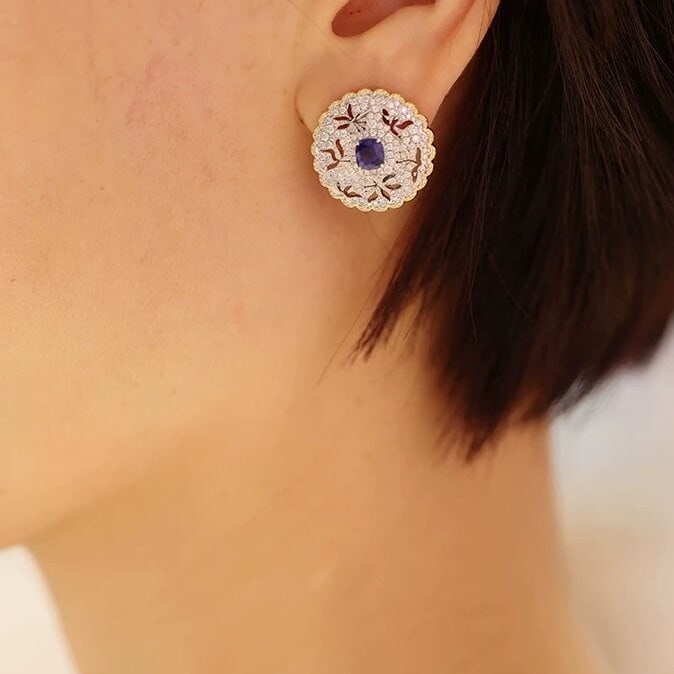 14k Gold 1.83 Ctw Natural Sapphire & Diamond Earrings - 4