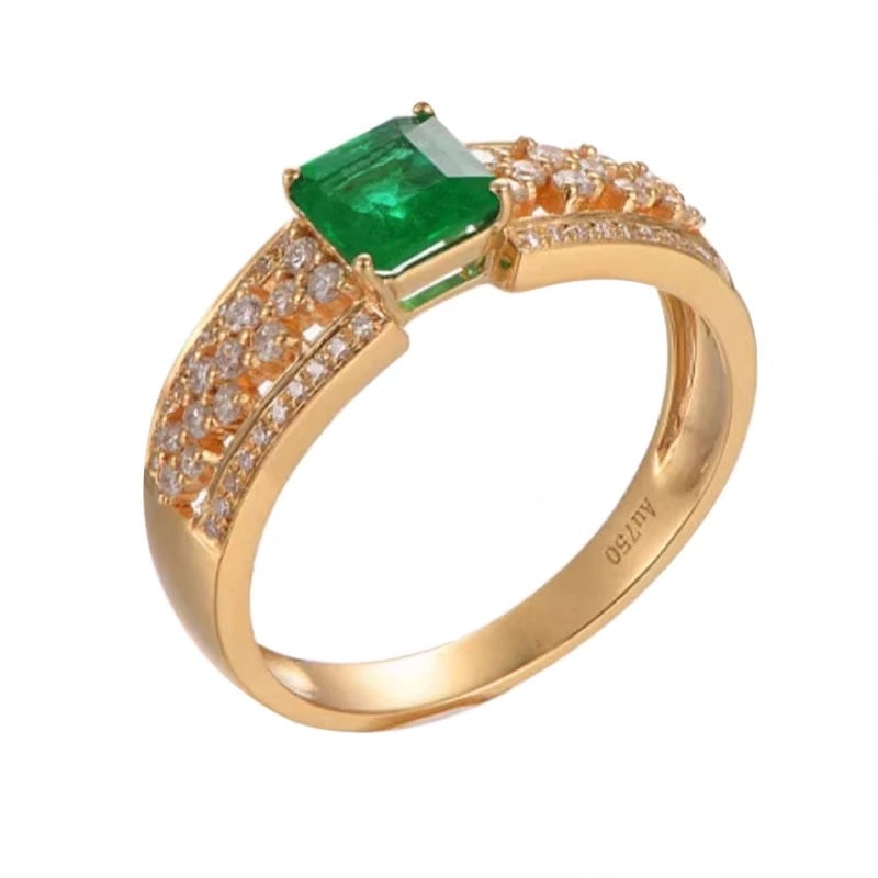 14k Gold 0.75 Ct Vivid Green Natural Emerald & Diamond Ring - 3