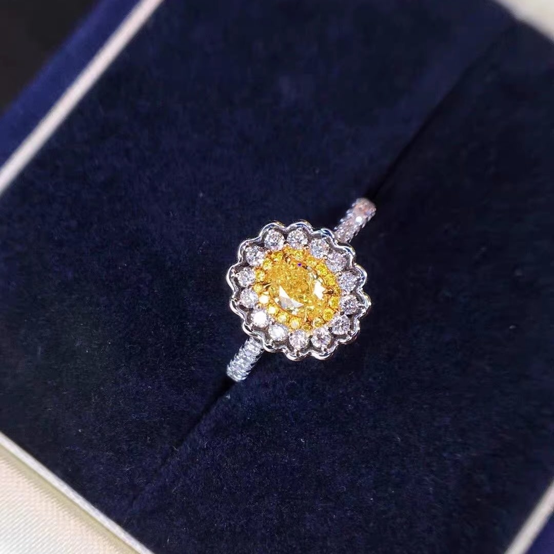 Gia Certified 14k Gold 0.98 Ctw Natural Yellow Diamond & Diamond Ring - 2