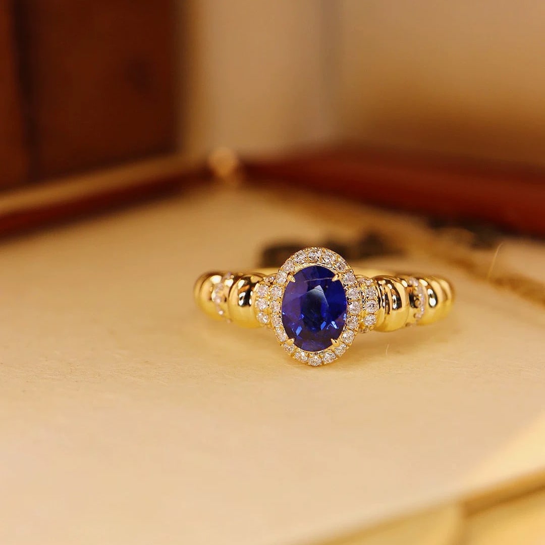 14k Gold 0.73 Ctw Natural Sapphire & Diamond Ring - 5