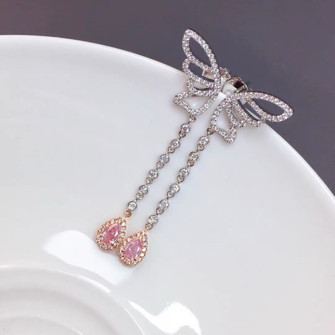 14k Gold 0.74 Ctw Natural Pink Diamond & Diamond Earrings - 2