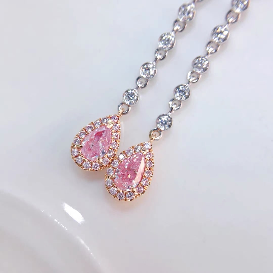 14k Gold 0.74 Ctw Natural Pink Diamond & Diamond Earrings - 3