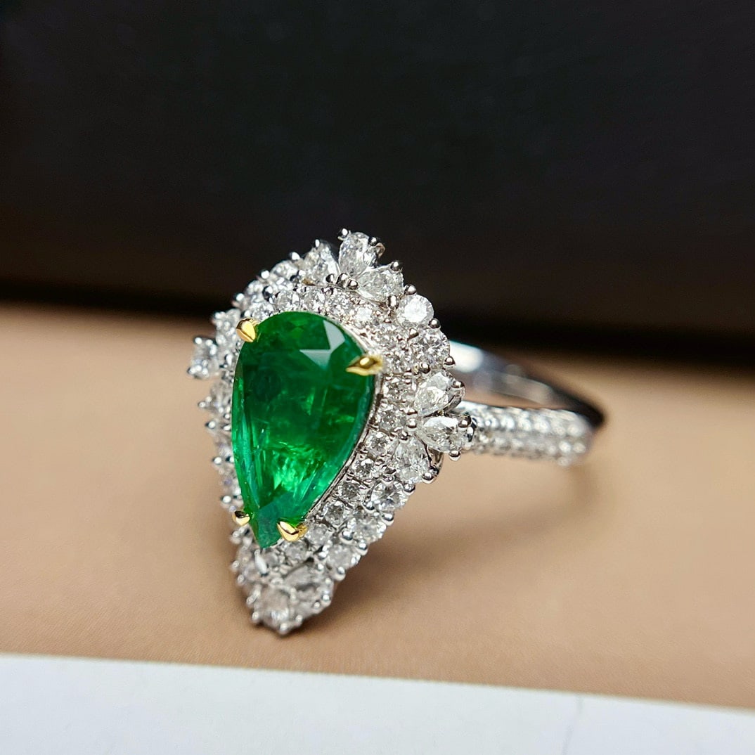 14k Gold 1.70 Ct Vivid Green Natural Emerald & Diamond Ring/pendant( Without Chain ) - 3
