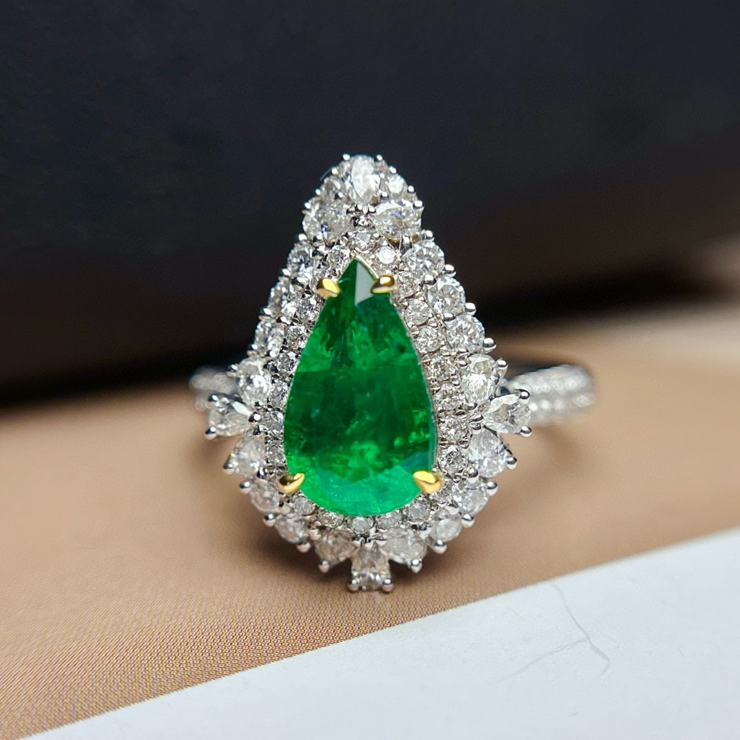 14k Gold 1.70 Ct Vivid Green Natural Emerald & Diamond Ring/pendant( Without Chain ) - 4