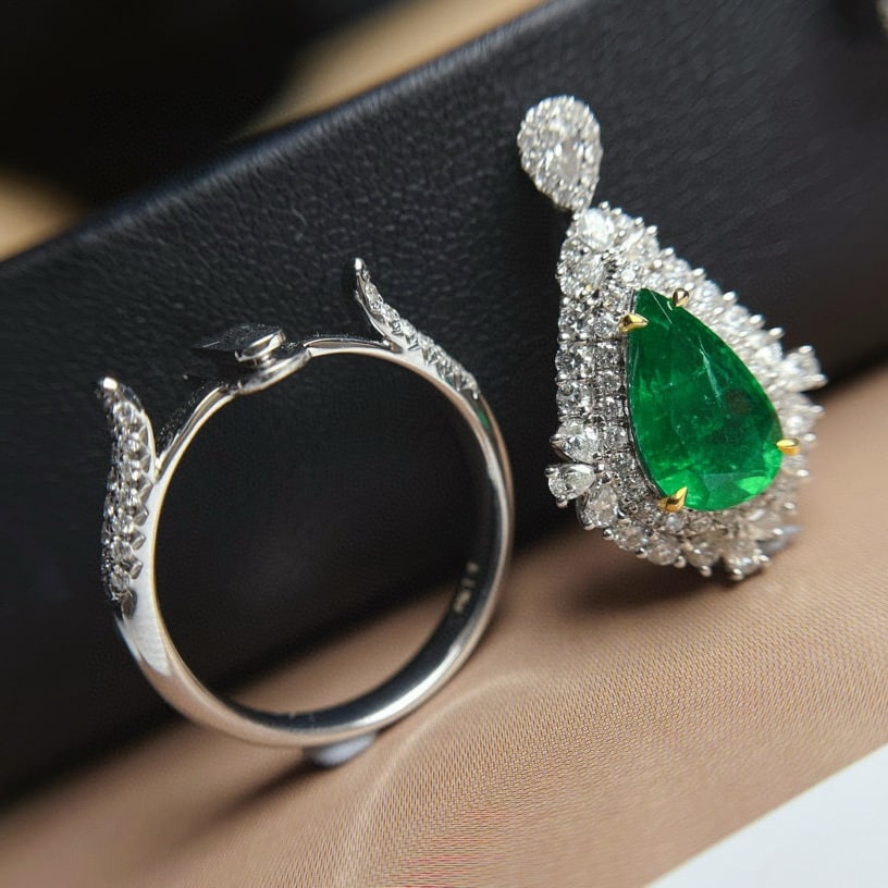 14k Gold 1.70 Ct Vivid Green Natural Emerald & Diamond Ring/pendant( Without Chain ) - 7