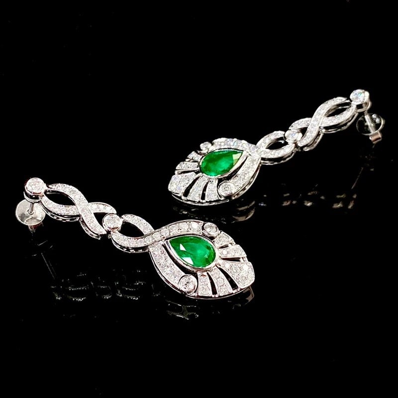 14k Gold 1.90 Ctw Vivid Green Natural Emerald & Diamond Earrings - 3