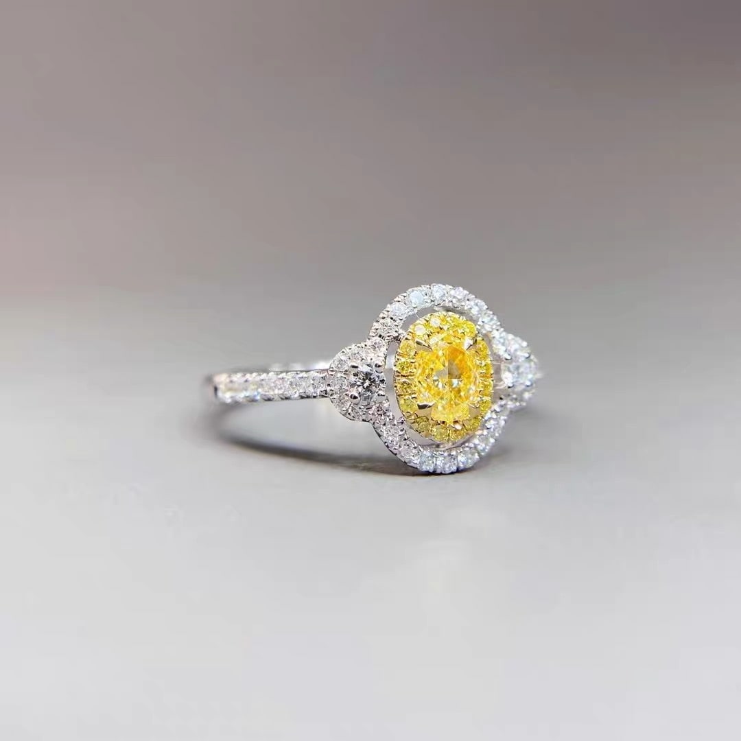 14k Gold 0.47 Ctw Natural Yellow Diamond & Diamond Ring - 2