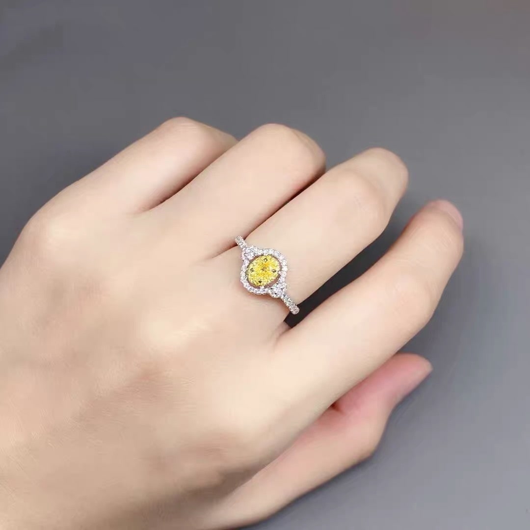 14k Gold 0.47 Ctw Natural Yellow Diamond & Diamond Ring - 4