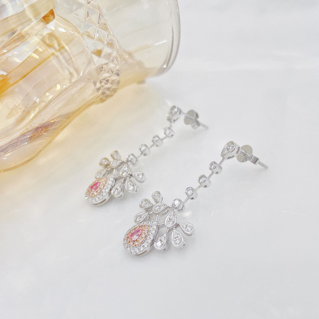 14k Gold 0.92 Ctw Natural Pink Diamond & Diamond Earrings - 4