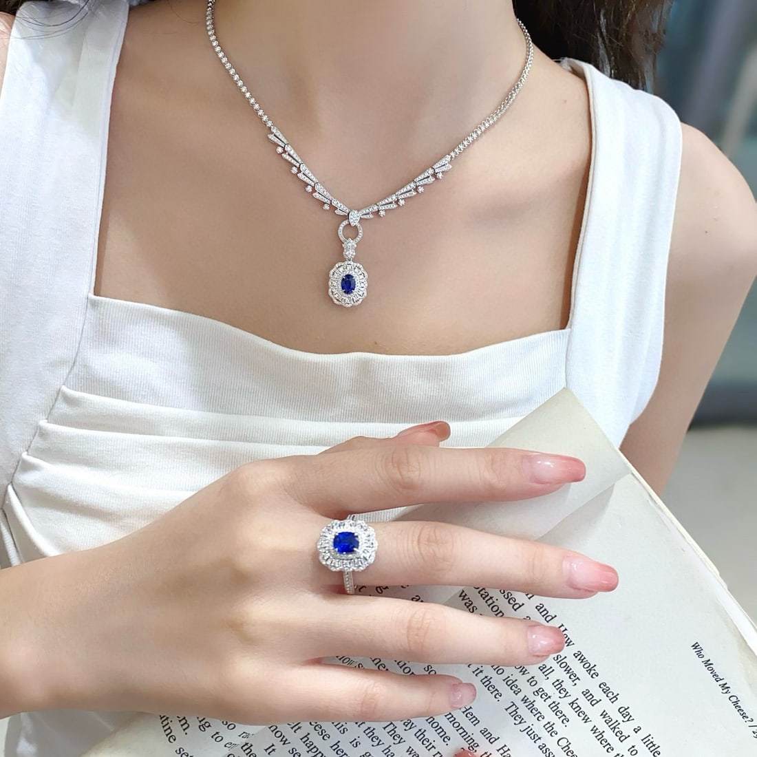 14k Gold 6.36 Ctw Natural Sapphire & Diamond Jewelry Set - 3