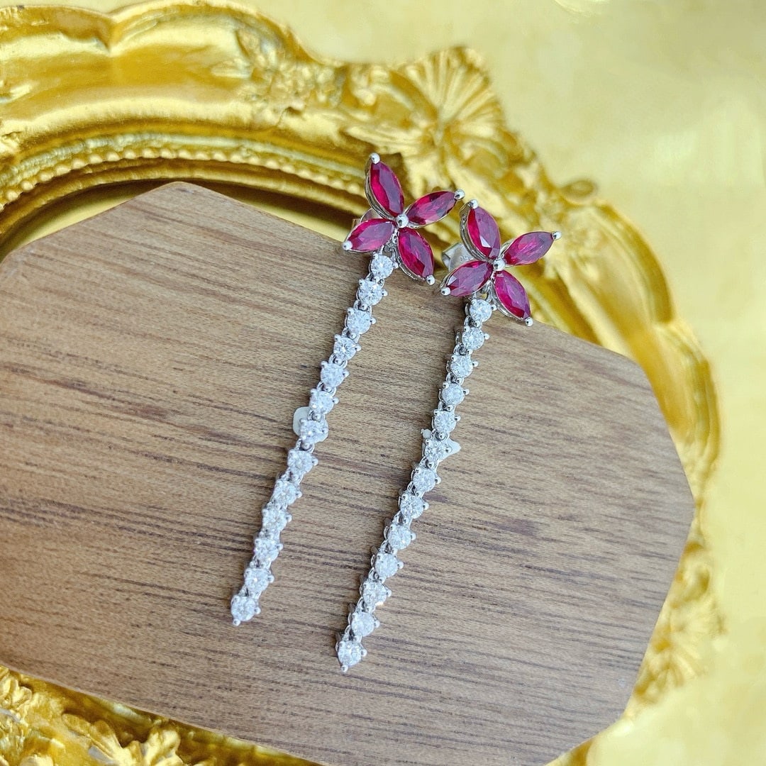 14k Gold 1.46 Ctw Natural Ruby & Diamond Earrings - 3