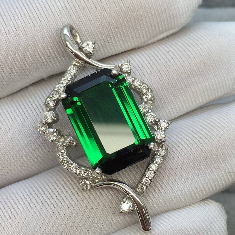 14k Gold 10.02 Ctw Natural Tourmaline & Diamond Pendant( Without Chain ) - 3