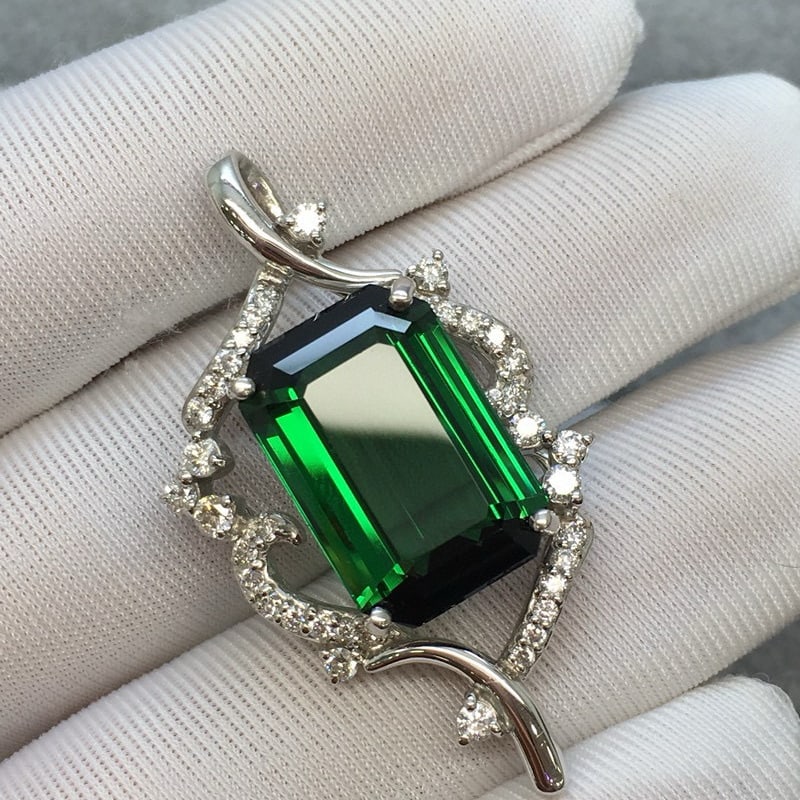 14k Gold 10.02 Ctw Natural Tourmaline & Diamond Pendant( Without Chain ) - 4