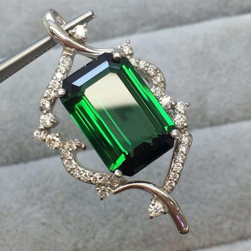 14k Gold 10.02 Ctw Natural Tourmaline & Diamond Pendant( Without Chain ) - 5