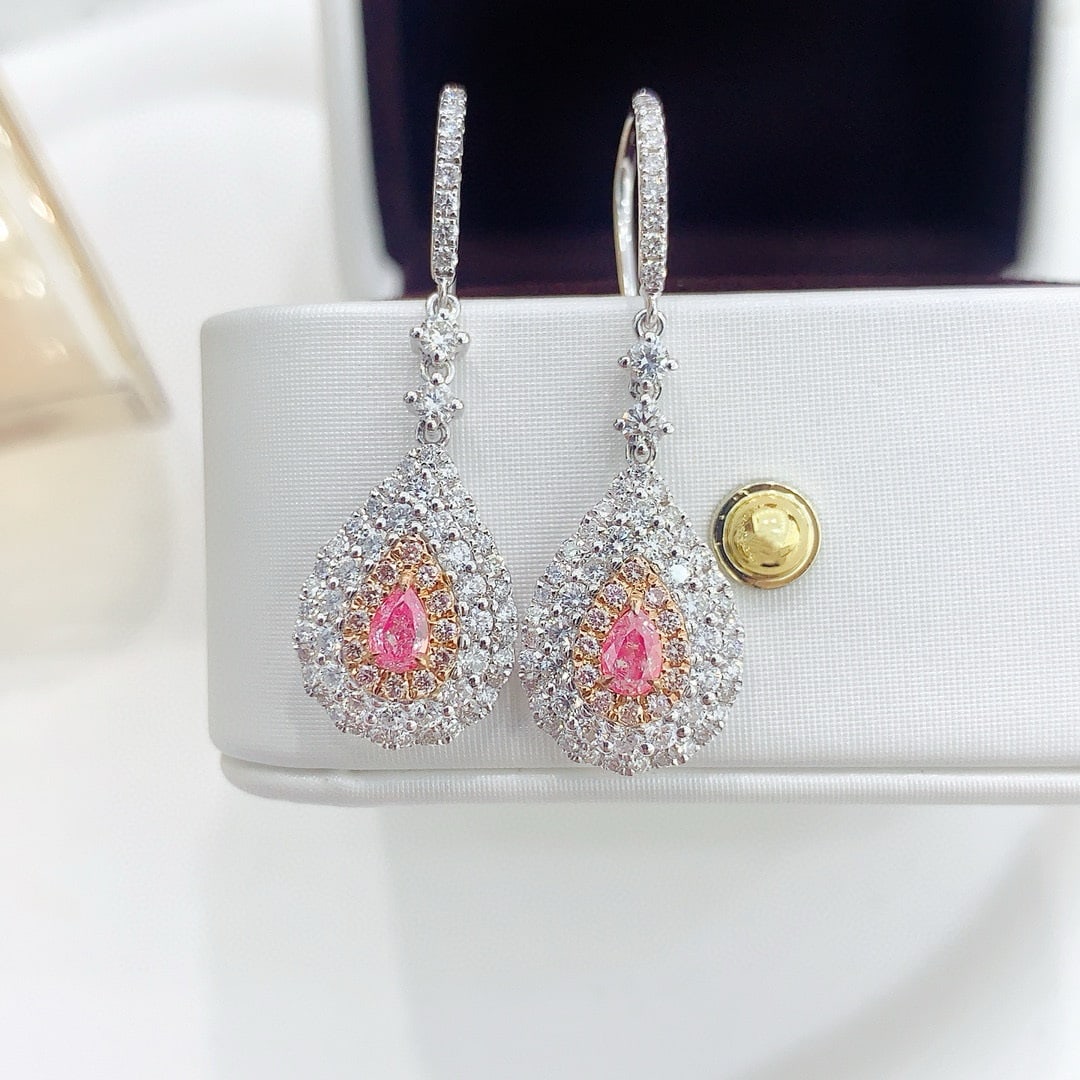14k Gold 2.00 Ctw Natural Pink Diamond & Diamond Earrings (1 of 5)