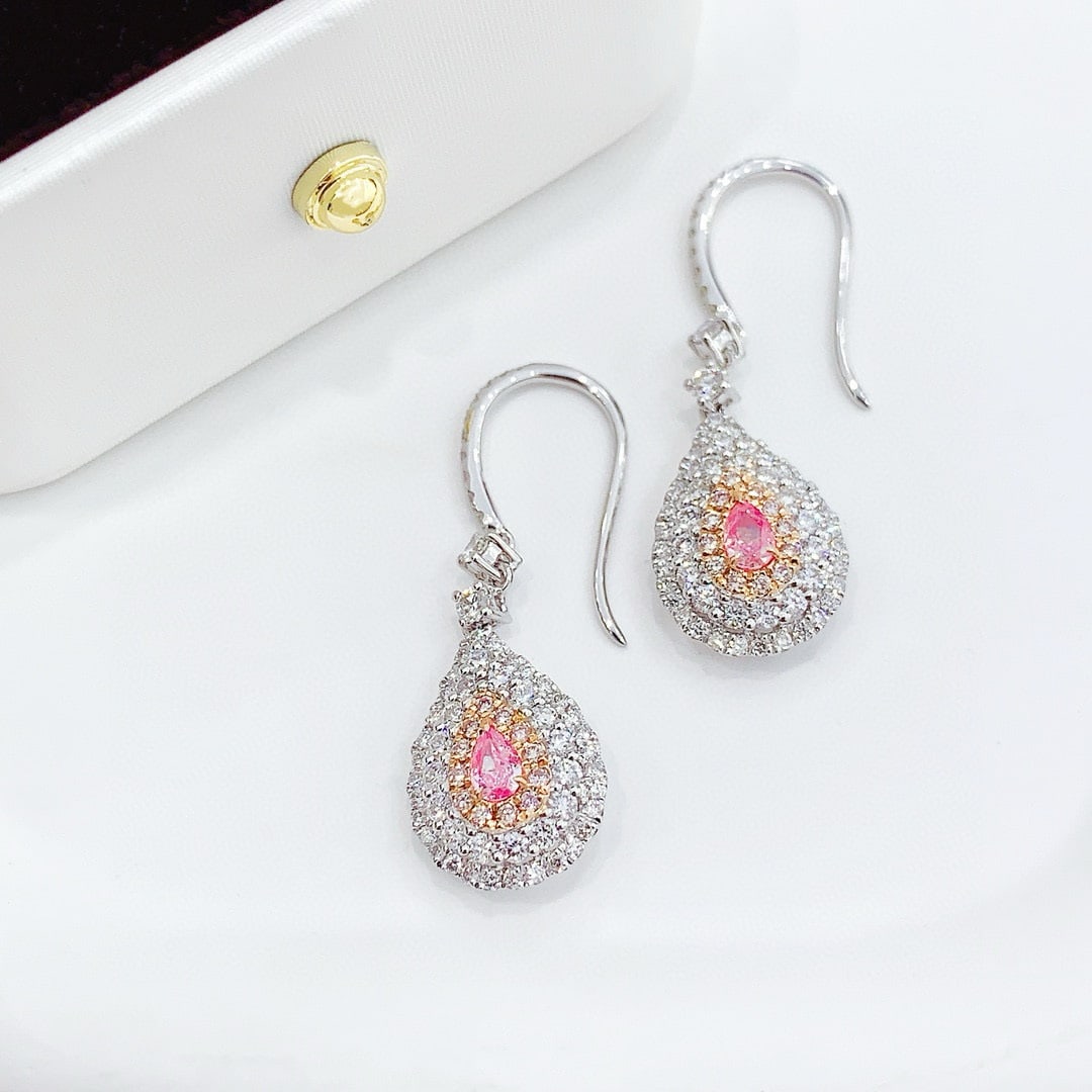14k Gold 2.00 Ctw Natural Pink Diamond & Diamond Earrings - 3