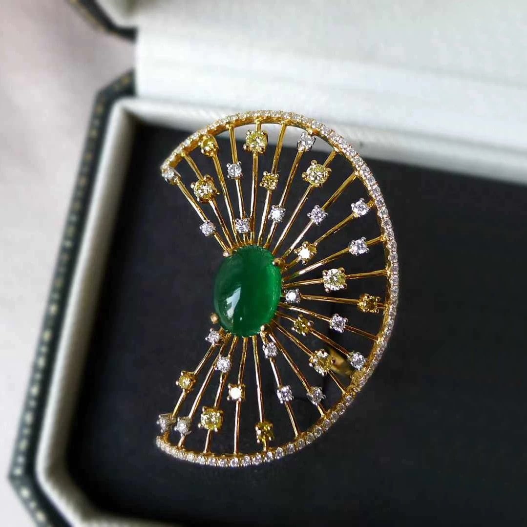 14k Gold 3 Ct Vivid Green Natural Emerald & Diamond Ring - 3