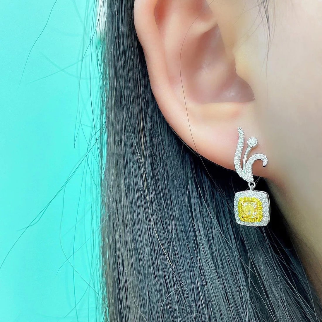 14k Gold 1.57 Ctw Natural Yellow Diamond & Diamond Earrings - 6