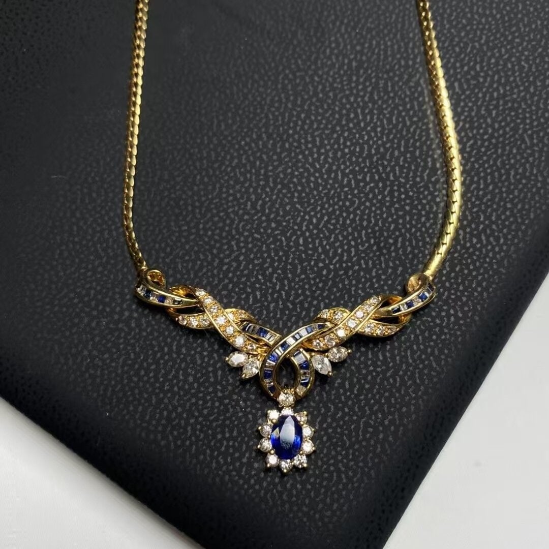 14k Gold 2.32 Ctw Natural Sapphire & Diamond Necklace (1 of 6)