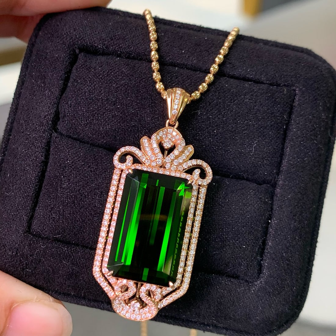 14k Gold 13.84 Ct Natural Tourmaline & Diamond Pendant( Without Chain ) - 2