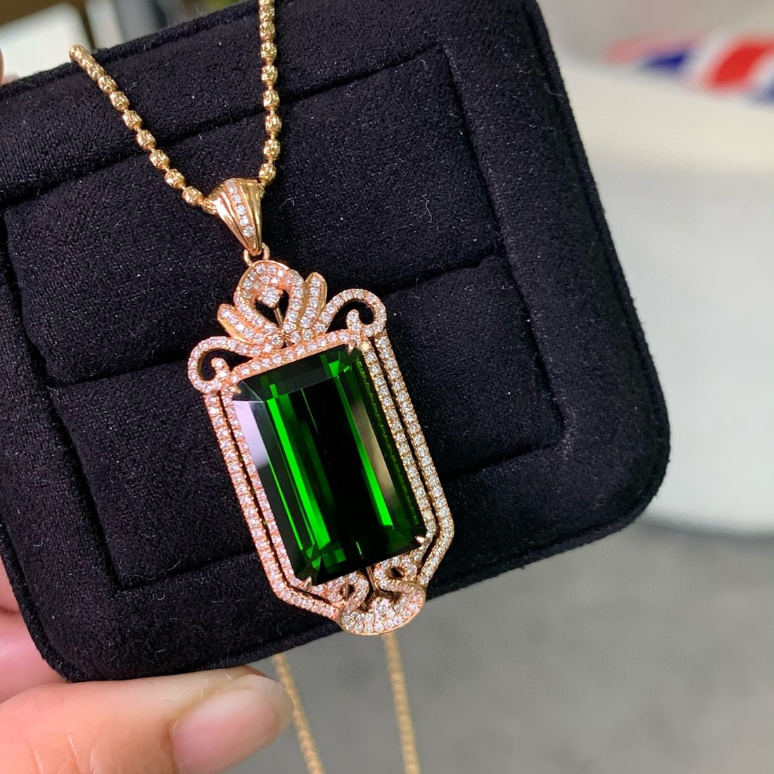 14k Gold 13.84 Ct Natural Tourmaline & Diamond Pendant( Without Chain ) - 3